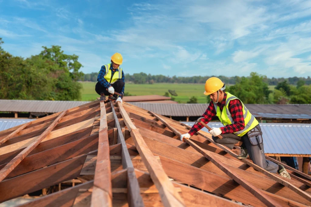 professionals building a new roof