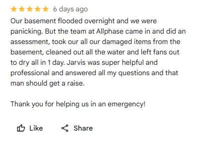 Water damagere storation review by user in Lewis center Ohio